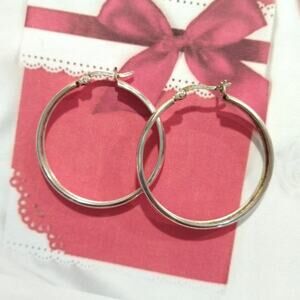 Vtg 925 Sterling Silver Round Hoop Huggie Earrings Large Classic Bold Jewelry